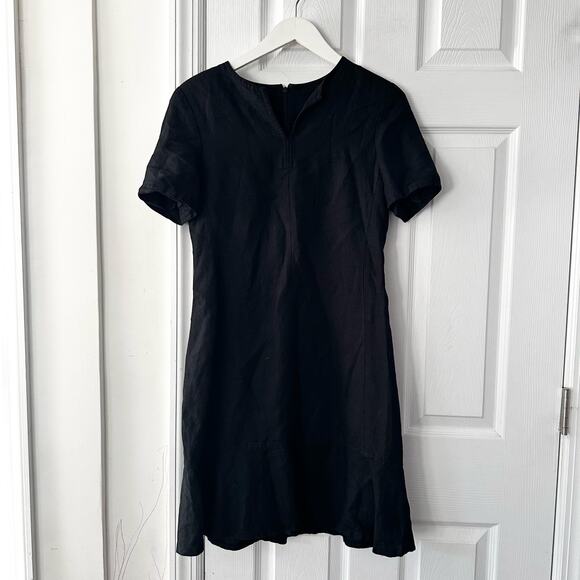 Tom and Linda Platt Black Vintage Split Neck Crepe Short Sleeve Sheath Dress 6 - Picture 1 of 10